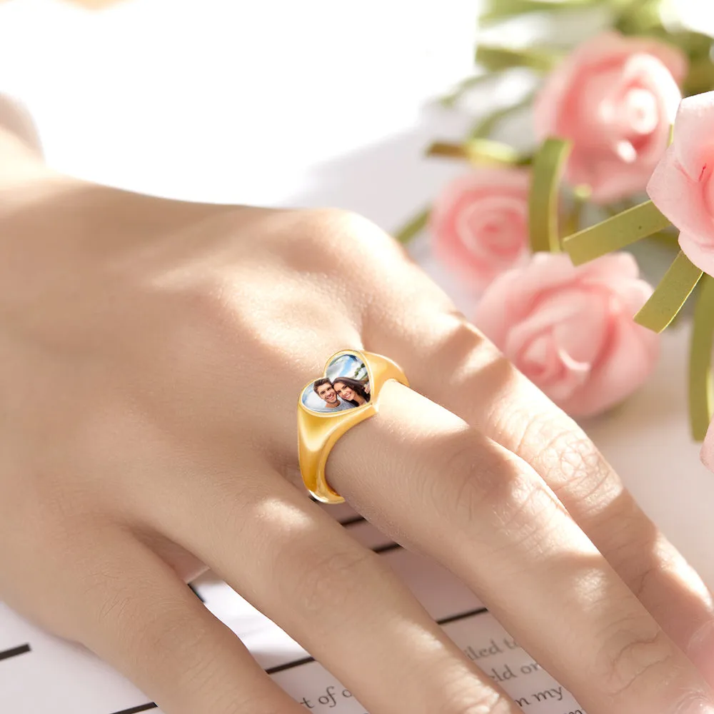 Customized Heart-Shaped Photo Ring – Unique Personalized Jewelry Gift for Her