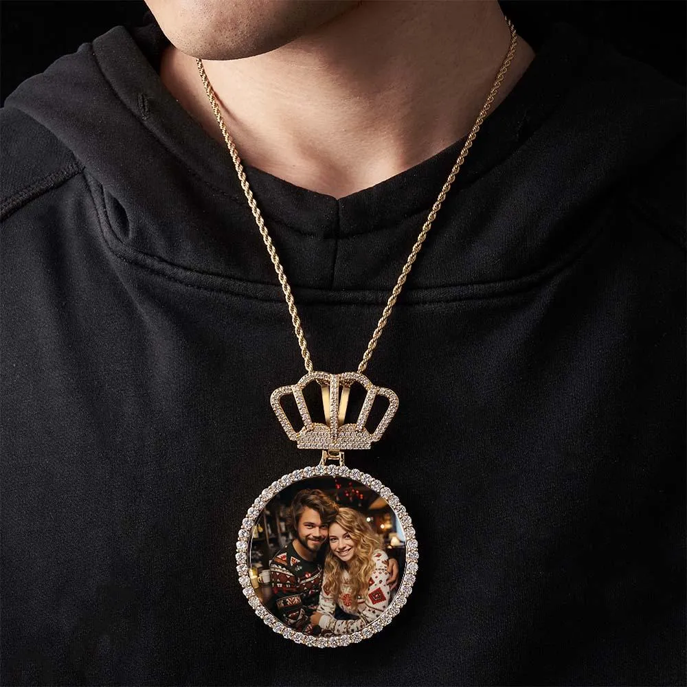 Royal Hip Hop Photo Necklace – Custom Crown King Pendant Jewelry Gift for Men