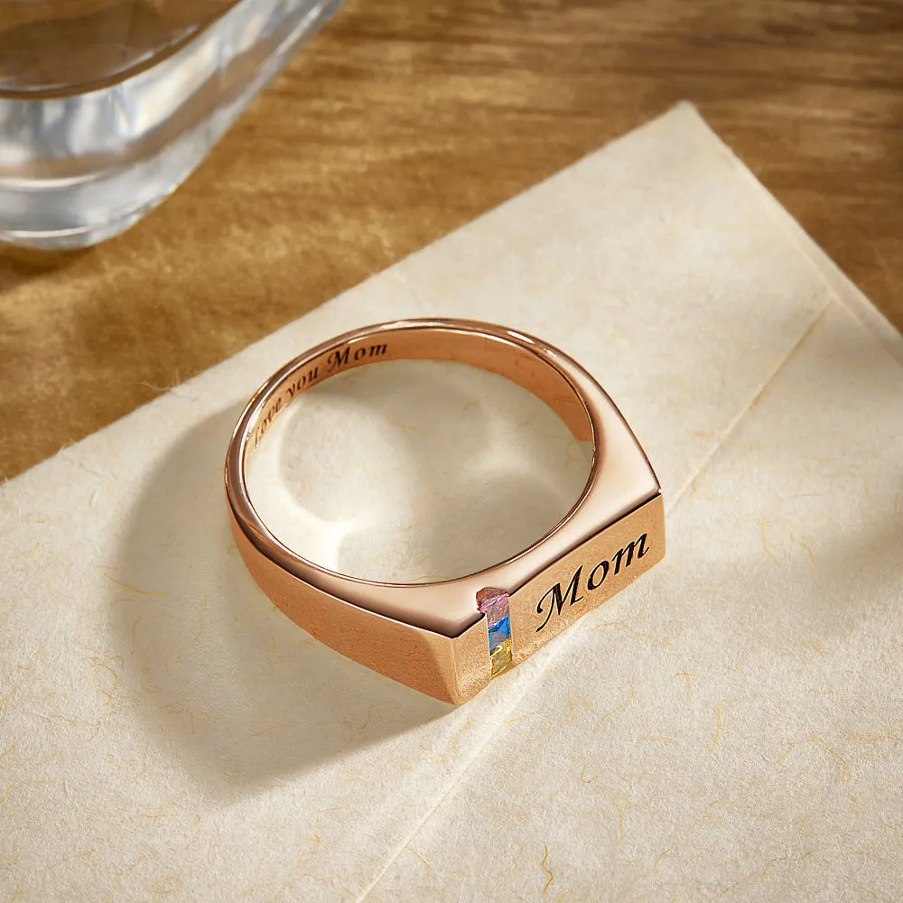 Affordable Custom Text Birthstone Ring – Rose Gold Plated Alloy