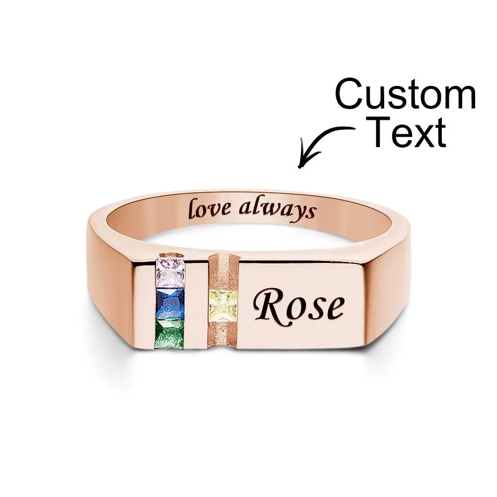 Affordable Custom Text Birthstone Ring – Rose Gold Plated Alloy