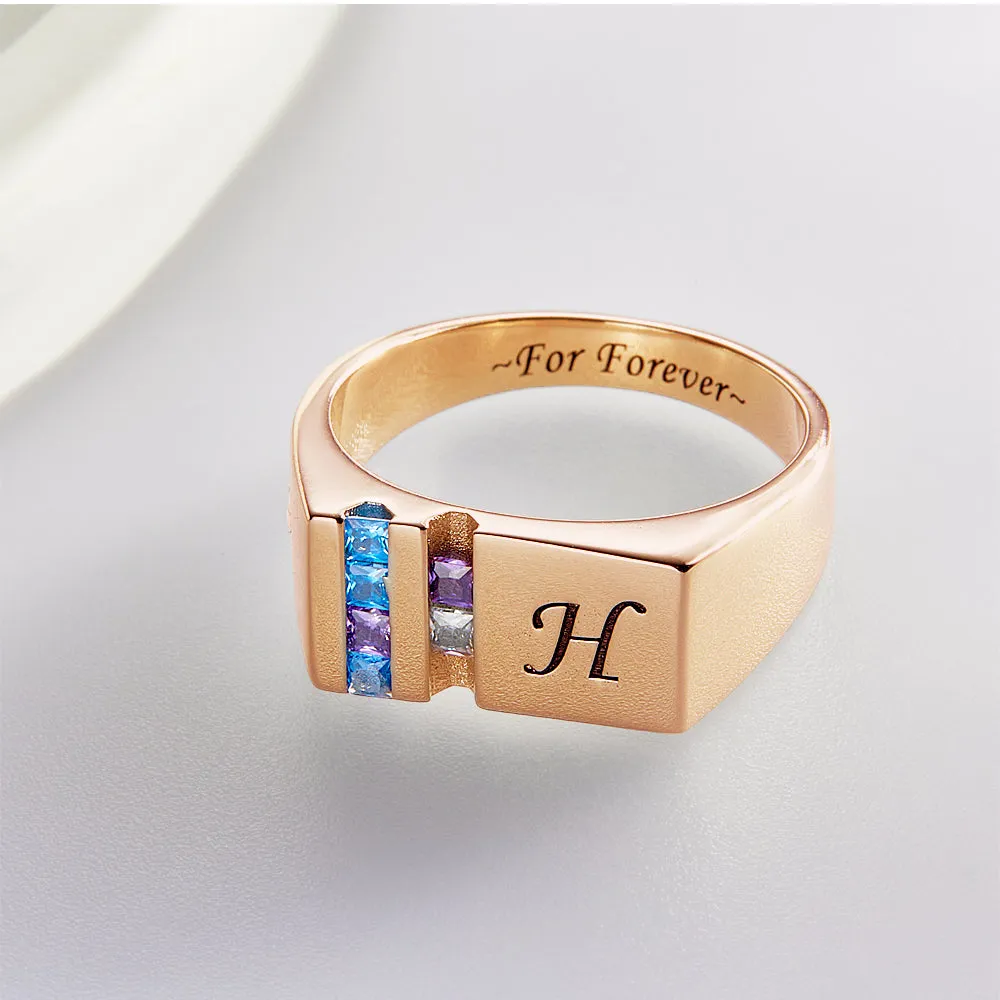 Affordable Custom Text Birthstone Ring – Rose Gold Plated Alloy