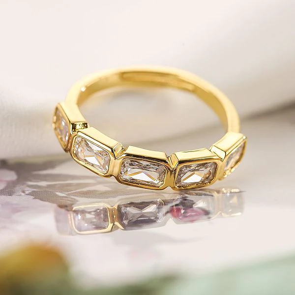 Sweet Simple Style Heart Shape Rectangle  Gold Plated Zircon Copper Open Ring