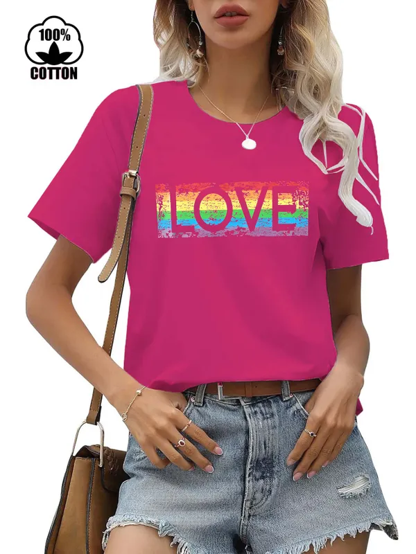 Women's T-shirt Short Sleeve T-Shirts Printing Streetwear Letter Rainbow