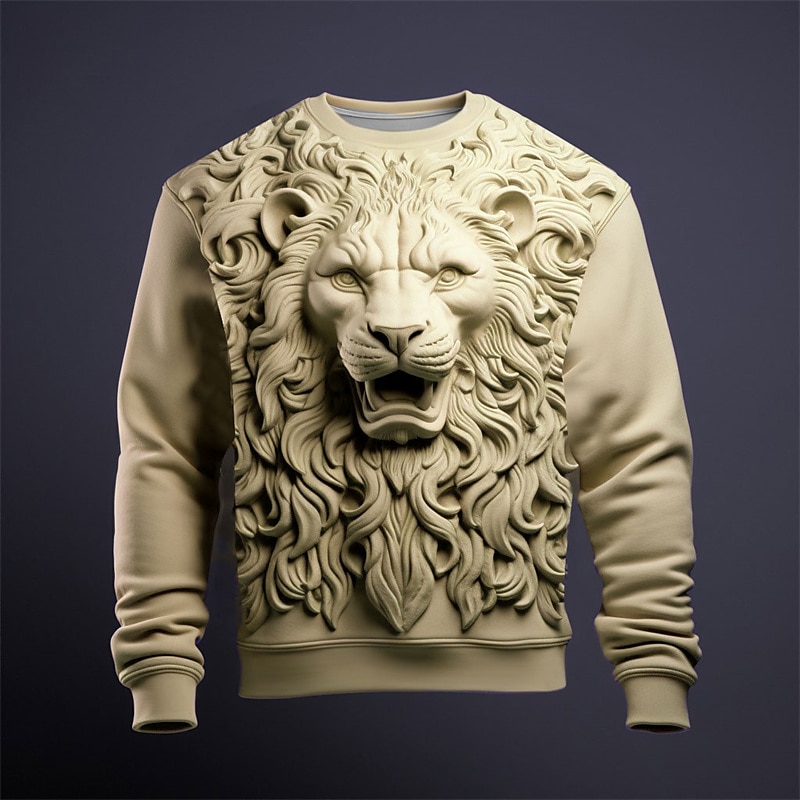 Men's Trendy 3D Printed Graphic Sweatshirt with Animal Design for Streetwear, Casual, and Vacation Wear – Blue & Purple Long Sleeve Crew Neck Pullover Hoodie