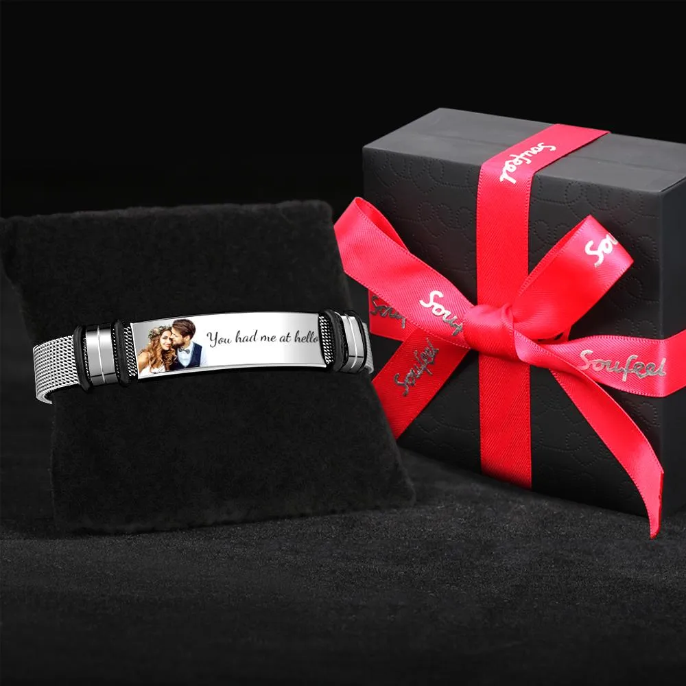 Personalized Photo and Engraved Stainless Steel Bracelet – Unique Wedding Day Gift
