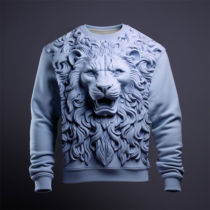 Men's Trendy 3D Printed Graphic Sweatshirt with Animal Design for Streetwear, Casual, and Vacation Wear – Blue & Purple Long Sleeve Crew Neck Pullover Hoodie